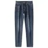 Jeans masculino de alta qualidade, forrado com fleece e espessado, novo modelo outono e inverno 2026, calça longa justa reta, elástica, lavada