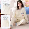 Conjunto de pijama largo de manga larga para mujer, 100% algodón puro, con sujetador incorporado, adecuado para primavera y otoño, simple, casual, de corte holgado y diseñado para usar como ropa de estar en casa.