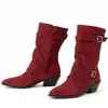 Botas de moda de tacón alto de comercio exterior para mujer, botas de tubo alto con punta de moda para otoño e invierno, botas versátiles de cuero para mujer de talla grande, botas de cuero para mujer sin cordones