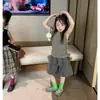 Conjunto de Moda Coreana a Rayas para Niñas Verano 2026 con Pantalones tipo Falda de Malla Elegantes para Niños