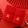 Toalla de Boda Roja Algodón Puro con el Carácter de Felicidad como Regalo de Agradecimiento, Toalla Souvenir, Boda Poliéster-Algodón, Artículos de Boda para Dote