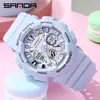 Relógio Sanda 6033 Masculino Estilo Harajuku Tendência Digital Esportivo À Prova D'água Estilo Coreano Simples Relógio Eletrônico para Homens e Mulheres Estudantes