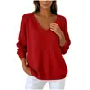 Otoño/Invierno 2026 Amazon Temu Suéter de Punto para Mujer Cuello en V Manga Larga Talla Grande Ajuste Holgado Hombro Caído Top de Color Sólido