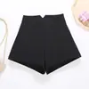 Shorts Negros para Mujer, Adecuados para Primavera y Verano 2025, Nuevo Estilo Coreano de Cintura Alta, Pantalones Casuales Elásticos de Corte A, Pantalones de Pierna Ancha Bootcut