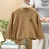 Camiseta básica de cuello semi-alto con forro polar para niños, nuevo estilo coreano de otoño e invierno, top de forro polar elegante de una pieza para niños y niñas, venta al por mayor de fábrica