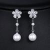 Perla Circonita Plata Esterlina S925 Pin Clip para Oreja Largo Simple Mujer Japonés y Coreano Lujo Superventas Novia Pendientes Elegantes
