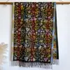 Lenço Xadrez Floral Contrastante Estilo Étnico Retrô para Mulheres no Outono e Inverno, Xale Versátil com Franjas de Imitação de Caxemira para Uso de Luxo