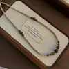 Collar de Piedra Ojo de Tigre con Cuentas Estilo Retro Maillard Otoño e Invierno Cadena para Clavícula Collar Elegante de Moda Joyería para Mujeres Alta Gama