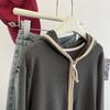 Sudadera de Terciopelo Australiano de Color en Contraste con Diseño Sensorial para Mujer Otoño e Invierno Suelta Casual Cálida con Capucha