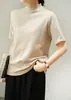Camiseta de Algodão Macio com 40 Fios para Mulheres, Camisa Básica de Algodão Puro de Manga Curta, Gola Alta Curta Estilo Primavera e Outono Roupa Feminina