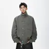 Jaqueta de Couro Sintético Desconstruída Estilo Americano para Homens, Marca da Moda, Temporada de Primavera, Design Solto, High Street, Cool e Estilosa, Gola Alta, Jaqueta de Couro Biker