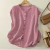 Camiseta de algodón y lino cárdigan con cuello de encaje 2026 verano nuevo elegante casual versátil chaleco sin mangas camiseta top mujer