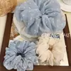Elástico de Cabelo Scrunchie Azul Gelo com Laço de Strass Estilo Coreano, Simples e Elegante, Versátil para Rabo de Cavalo, Acessório para Coque