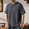 Camiseta de Manga Corta Lavada de Peso Pesado de Verano 260g para Hombre, Top de Algodón con Cuello Redondo Bordado de Marca Trendy Holgado