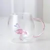 Taza de Vidrio de Borosilicato Alto con Asa de Color Taza de Regalo de Dibujos Animados Taza de Vidrio para Jugos Taza de Animales Estereoscópica 3D Taza Linda para Agua