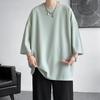 Camiseta de Manga Corta de Seda Helada de Verano Estilo Hong Kong para Hombre Holgada Talla Extra Manga Media Color Sólido Blanca Camiseta Casual para Hombre y Mujer