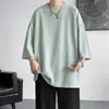 Camiseta de Manga Corta de Seda de Hielo para Hombre Top con Caída Verano 2023 Nueva Tendencia Talla Grande Color Sólido Manga Tres Cuartos Camiseta t