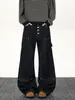 Jeans Retrô de Moda Estilo Americano para Homens com Design Único, Roupa de Trabalho Cool e Resistente, Calças Casuais Retas Largas