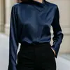 Enviado. Más vendido en Wish y Amazon. Nueva camisa de satén de manga larga de color liso para otoño