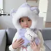 Gorro con Bufanda Integrada de Dibujos Animados para Niños, Protección para los Oídos, para Niños y Niñas, Felpa Gruesa Caliente, Cortavientos, Peluche, Gorro para Bebé