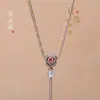Novo Estilo Fresco Cordão Tingido em Degradê Colar de Corda Tecido à Mão Flor de Pessegueiro Cordão Pingente de Jade Jade Hetian Dourado