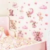 Pegatinas de Pared de Oso de Dibujos Animados Rosas, Globos Lindos, Pegatinas de Nubes y Estrellas, Pegatinas Decorativas Cálidas para Habitaciones de Niños, Removibles