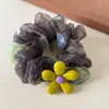 Scrunchie Amarelo Floral Estilo Coreano para Mulheres, Acessório Versátil da Moda, Elástico de Cabelo Fresco e Elegante para o Verão, Ornamento de Cabelo