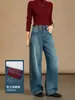Jeans de Pierna Ancha LM Turkish Scythe, Ligeramente Elásticos, de Tiro Alto, Adelgazantes, de Alta Calidad, Peso Pesado, Degradado, Caída Suelta, Pantalones Largos hasta el Suelo para Mujer
