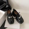 Primavera 2025 Novos Mocassins de Couro com Fivela de Metal e Bico Quadrado, Cadarço, Plataforma, Salto Alto, Sapatos de Camada Única para Mulheres