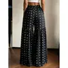 Calça larga de cintura alta nova de verão para mulheres, solta e modeladora, calça longa casual floral e de bolinhas, calça versátil de estilo europeu e americano transfronteiriço