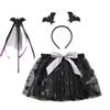 Halloween Nova Menina Vestido de Três Peças Estampado Malha Abóbora Bat Tutu Vestido Bom Varinha Mágica