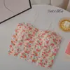 Camisola floral bordada pequeña coreana dulce con almohadilla en el pecho se puede usar como top de tubo exterior espalda plisada Adelgazante Belleza espalda