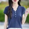Nova Camiseta de Manga Curta para o Verão de 2026, Casual e Fashion, Top de Tricô de Algodão Puro Gelo, Emagrecedor e que Esconde a Barriga, Blusa Bonita