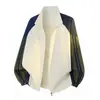 Chaqueta de cremallera con cuello alto de patchwork bicolor para hombre, abrigo deportivo casual con diseño a rayas, efecto de dos piezas, corte holgado