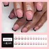 Uñas Vestibles Cortas de Cabeza Plana, 24 Piezas, Manicura Rosa con Borde Negro, Parches de Uñas Francesas Más Vendidos Transfronterizos