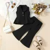 Conjunto de Dos Piezas de Moda Nueva Transfronteriza Europea y Americana para Niñas: Top tipo Blazer sin Mangas con Solapa y Bolsillo Abierto, Pantalones Acampanados