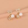 Novos brincos de pérola incrustados com strass brincos de prata 925 agulha japonesa e coreana temperamento simples brincos de amor compactos B918