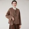 Elegante y sencillo abrigo de lana de doble cara, nuevo estilo para mujer, diseño corto de cuello redondo, adecuado para figuras petite, abrigo de lana versátil y elegante