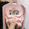Roupa térmica infantil com forro de fleece, estilo outono e inverno, camiseta casual da moda de manga comprida com gola alta, perfeita para usar em camadas