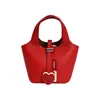 Bolso Cubo con Diseño Exclusivo, Bolso de Mano Estilo Cesta para Mujer, Bolso Cruzado Elegante y de Moda para el Día a Día, Bolso de Mano con Textura de Patrón Lichi