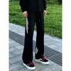 Calça com vibe retrô americana, marca de moda high-street, calça jeans patchwork desfiada e desgastada, masculina, corte reto, solta, perna larga