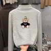 Camiseta de Veludo com Gola Alta Meia-Manga para Meninas Outono e Inverno Camisa de Camada Base para Crianças Menina Bebê Top Listrado Espessado