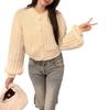 Exportar Coreia do Sul Dongdaemun Primavera Novo Estilo Preguiçoso Gola Redonda Fino Manga Longa Suéter Fivela Cardigan Jaqueta Feminina Na Moda