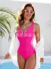 Traje de baño de una pieza para mujer, popular transfronterizo de AliExpress Amazon, europeo y americano, multicolor, cuello en V, visualmente adelgazante, cintura entallada, espalda descubierta.