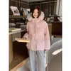 Parka de Trabalho Feminina Rosa Espessa para Frio Extremo de Inverno 2026 Dinamarca Estilo Coreano Casaco de Algodão com Penas