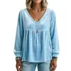 Outono de 2026 Comércio Exterior Europeu e Americano Transfronteiriço Nova Roupa Feminina Gola V Renda Veludo Casual Solta Manga Longa Blusa Camisa