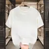 Venta al por mayor del fabricante top de verano moderno con estampado de dibujos animados y letras en inglés, manga tres cuartos, holgado, cuello redondo, camiseta versátil