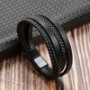 Pulsera de Cuero Tejida a Mano Transfronteriza para Hombre con Hebilla Magnética Pulsera de Acero Inoxidable Joyería Mujer Fabricante Yiwu Venta al por Mayor Simple