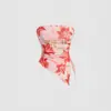 Verano Transfronterizo Europeo y Americano Nuevo Diseño Estampado Floral Irregular Sexy Dulce Picante Sin Espalda Tubo Sin Mangas Camiseta de Tirantes