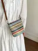Bolso Tejido de Alta Gama con Rayas de Color Contrastante Transfronterizo de Gran Capacidad para un Solo Hombro, Bolso de Axila, Estilo Occidental Casual, Bolso Tipo Cubo, Bolso Cruzado